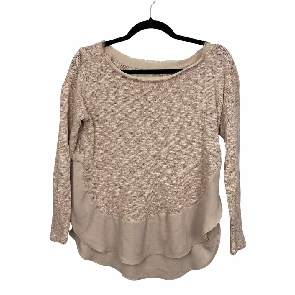 Anthropologie Deletta Womens Blush Pink Chiffon Trim Long Sleeve Sweater Small